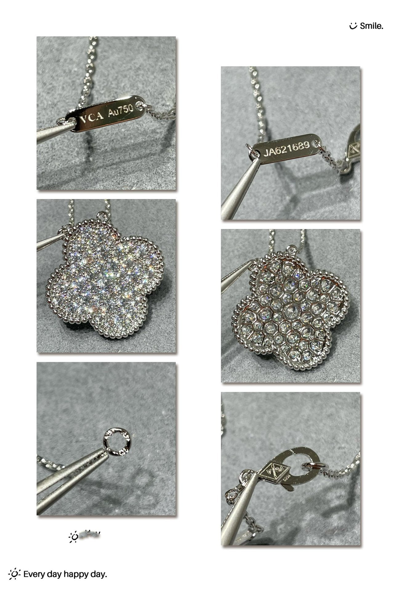 [Royal Jewelry]CLOVER 25MM LARGE PENDANT DIAMOND PAVED SILVER NECKLACE