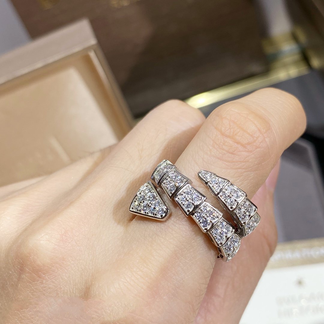 [Royal Jewelry]SERPENTI DOUBLE RING SILVER DIAMOND PAVED