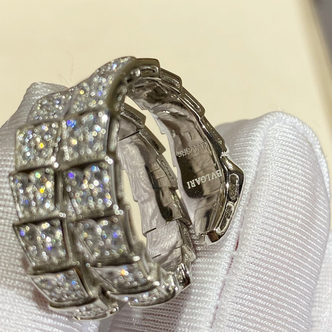 [Royal Jewelry]SERPENTI DOUBLE RING SILVER DIAMOND PAVED