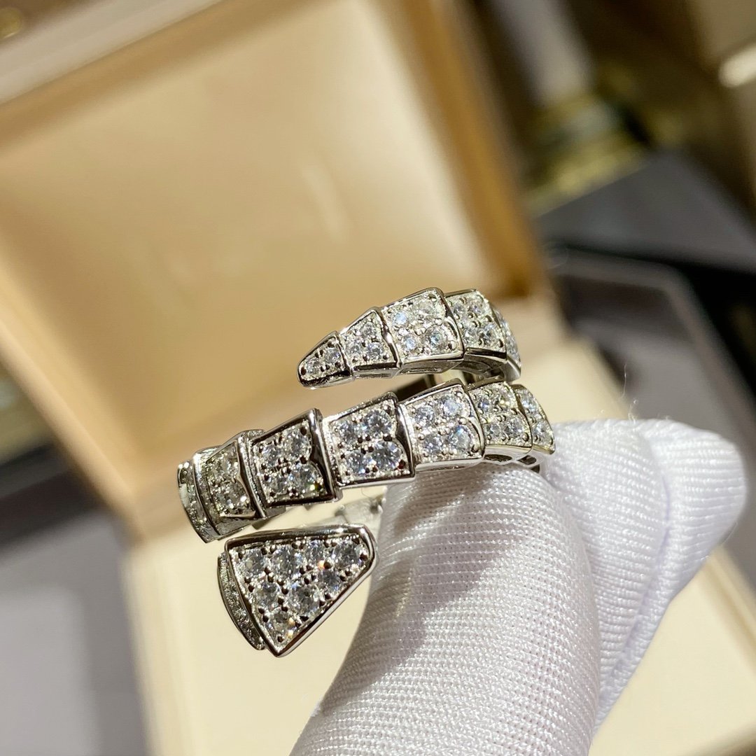 [Royal Jewelry]SERPENTI DOUBLE RING SILVER DIAMOND PAVED