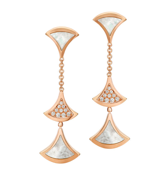 [Royal Jewelry]DREAM EARRINGS 3 MOTIFS DIAMOND MOP PINK GOLD