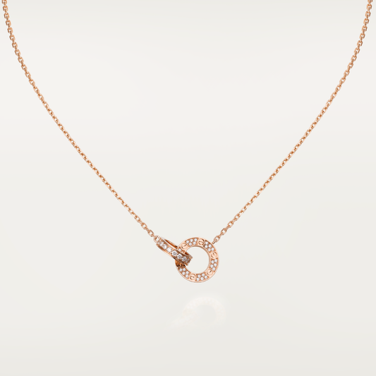 [Royal Jewelry]LOVE 7.6MM NECKLACE ROSE GOLD AND SILVER  FULL DIAMOND