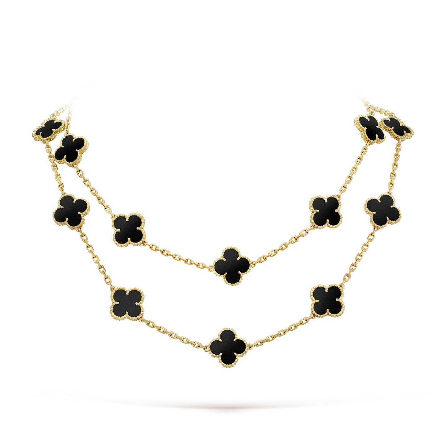 [Royal Jewelry]CLOVER 20 MOTIFS ONYX NECKLACE