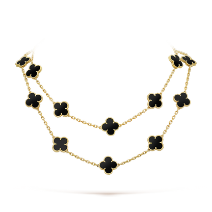 [Royal Jewelry]CLOVER 20 MOTIFS ONYX NECKLACE