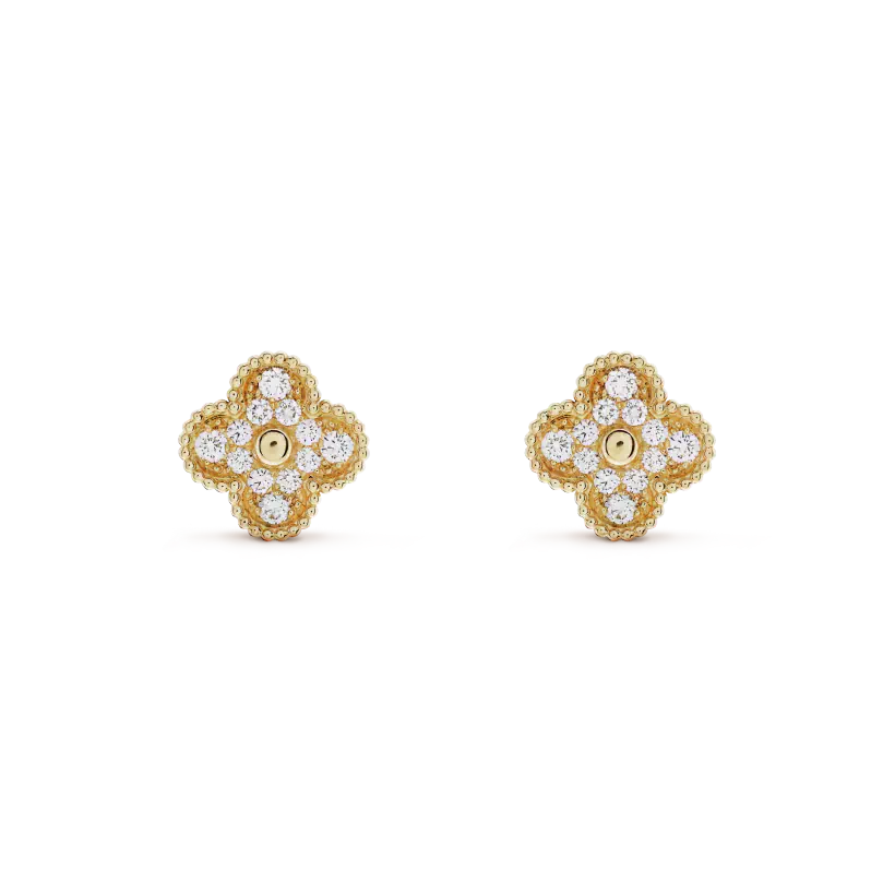 [Royal Jewelry]CLOVER MEDIUM 1 MOTIFS FUll DIAMOND EARRINGS