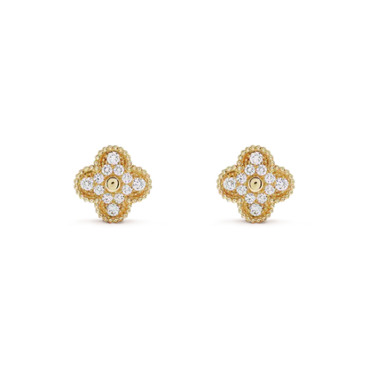[Royal Jewelry]CLOVER MEDIUM 1 MOTIFS FUll DIAMOND EARRINGS