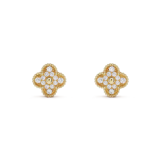 [Royal Jewelry]CLOVER MEDIUM 1 MOTIFS FUll DIAMOND EARRINGS