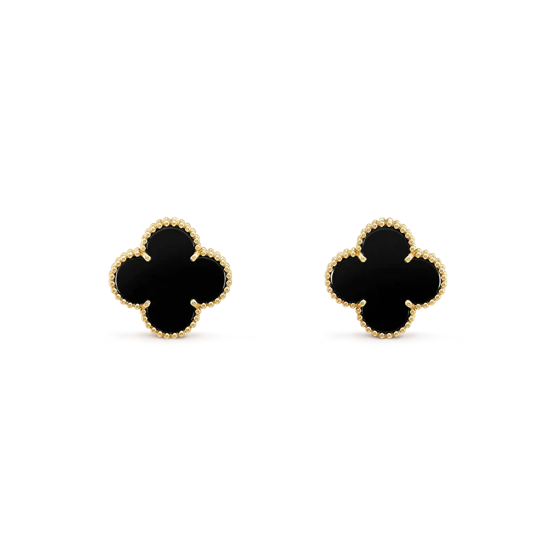 [Royal Jewelry]CLOVER MEDIUM 1 MOTIFS  ONYX STUD EARRINGS