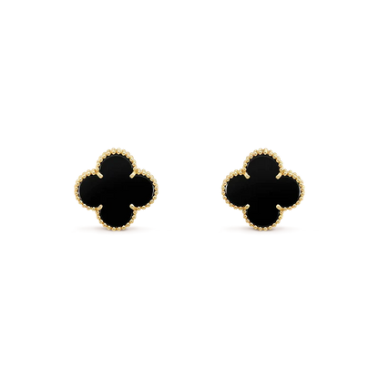 [Royal Jewelry]CLOVER MEDIUM 1 MOTIFS  ONYX STUD EARRINGS