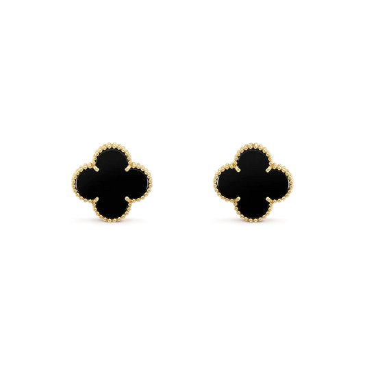 [Royal Jewelry]CLOVER MEDIUM 1 MOTIFS  ONYX STUD EARRINGS