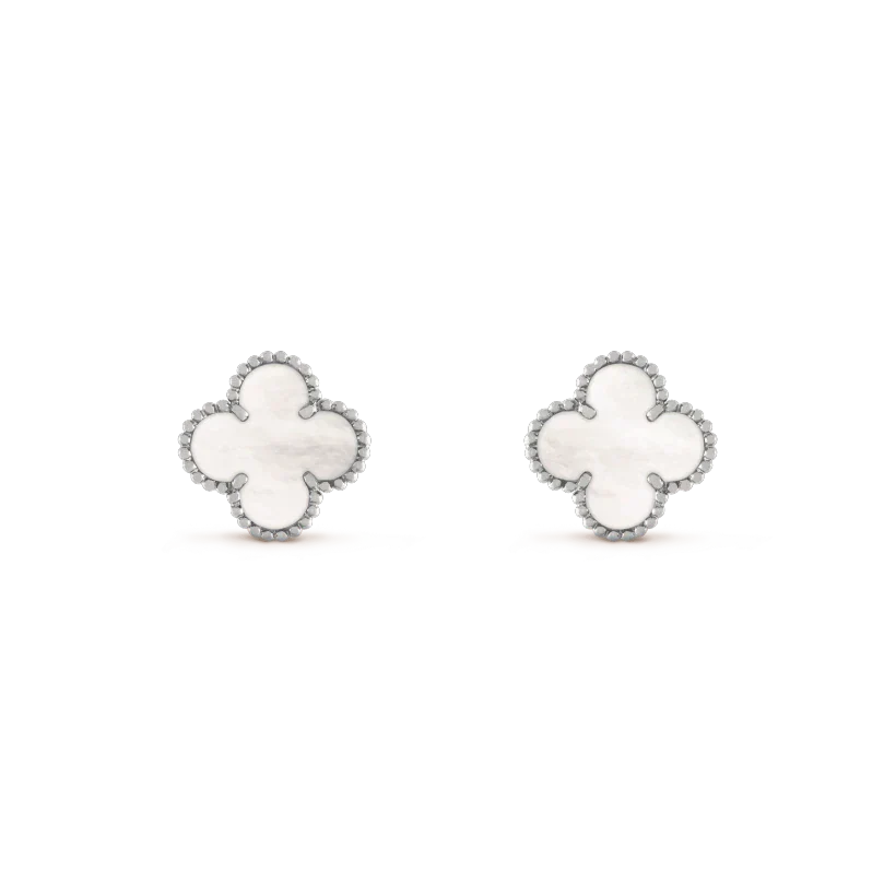 [Royal Jewelry]CLOVER MEDIUM 1 MOTIFS  WHITE MOP EARRINGS SILVER