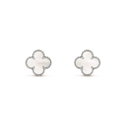 [Royal Jewelry]CLOVER MEDIUM 1 MOTIFS  WHITE MOP EARRINGS SILVER