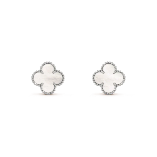 [Royal Jewelry]CLOVER MEDIUM 1 MOTIFS  WHITE MOP EARRINGS SILVER