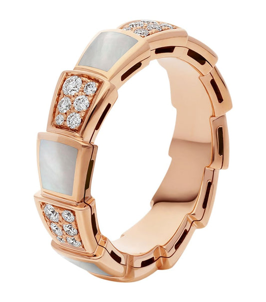 [Royal Jewelry]SERPENTI RING PINK GOLD MOP DIAMOND PAVED 4MM