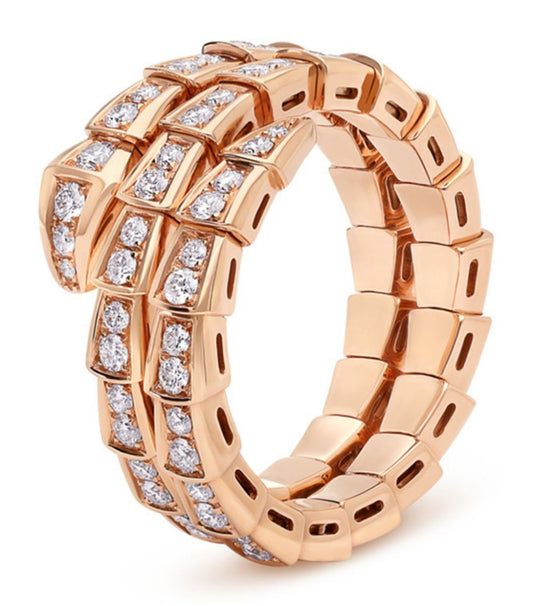 [Royal Jewelry]SERPENTI RING PINK GOLD DIAMOND DOUBLE ROW