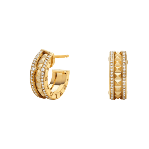 [Royal Jewelry]ZERO 1 ROCK GOLD EARRINGS WITH STUDDED SPIRAL AND PAVED DIAMONDS