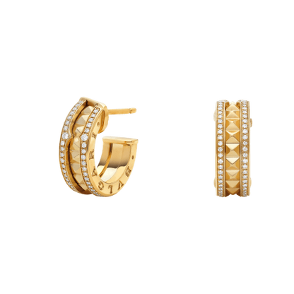[Royal Jewelry]ZERO 1 ROCK GOLD EARRINGS WITH STUDDED SPIRAL AND PAVED DIAMONDS