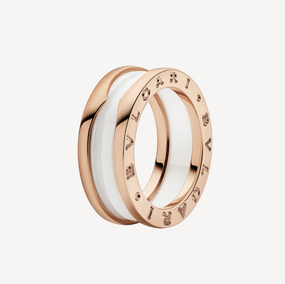 [Royal Jewelry]ZERO 1 TWO-BAND LOOPS AND WHITE CERAMIC SPIRAL PINK GOLD RING