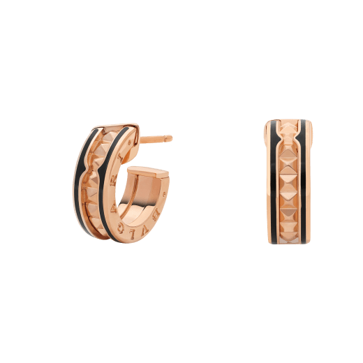 [Royal Jewelry]ZERO 1 ROCK PINK GOLD EARRINGS WITH STUDDED SPIRAL AND BLACK CERAMIC