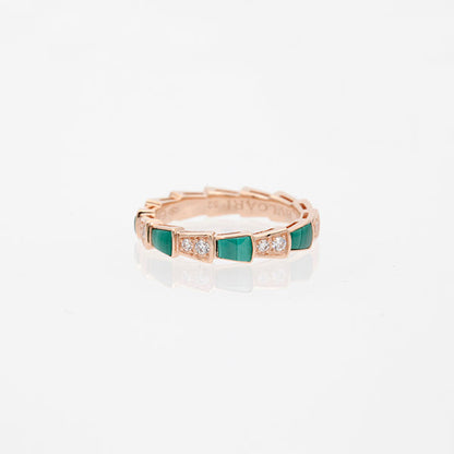 [Royal Jewelry]SERPENTI RING PINK GOLD MALACHITE DIAMOND 3MM