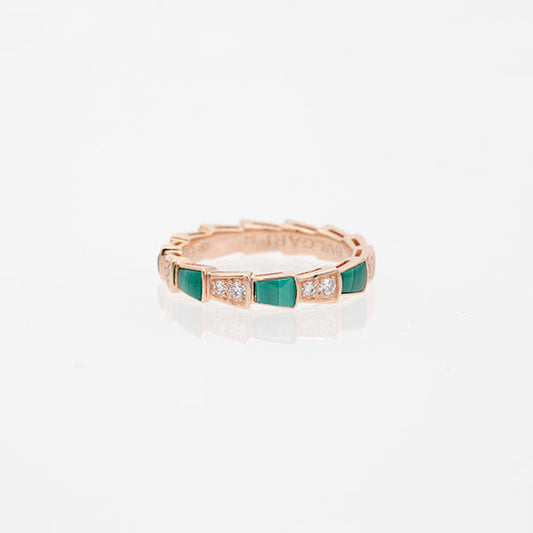 [Royal Jewelry]SERPENTI RING PINK GOLD MALACHITE DIAMOND 3MM