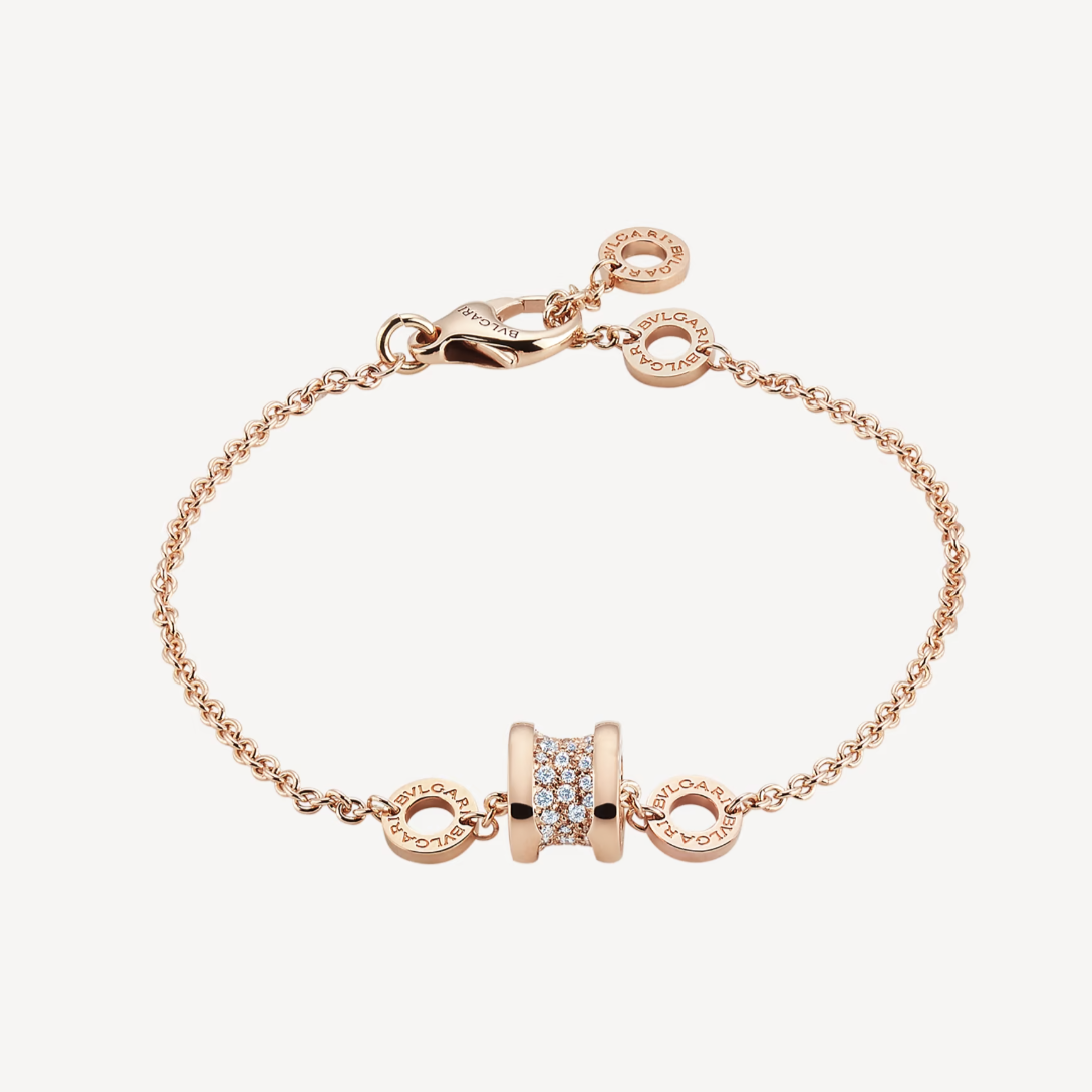 [Royal Jewelry]ZERO 1 SOFT PINK GOLD WITH PAVED DIAMONDS ON THE SPIRAL BRACELET