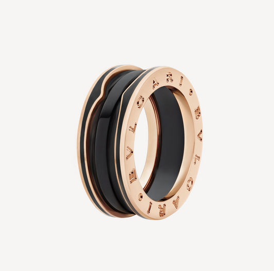 [Royal Jewelry]ZERO 1 TWO-BAND WITH MATTE BLACK CERAMIC PINK GOLD RING
