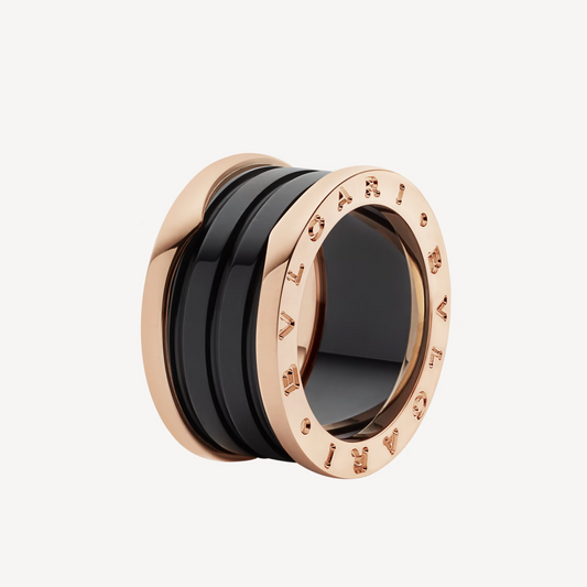[Royal Jewelry]ZERO 1 FOUR-BAND LOOPS AND BLACK CERAMIC SPIRAL PINK GOLD RING