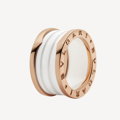 [Royal Jewelry]BAGUE EN OR ROSE EN SPIRALE À QUATRE ANNEAUX ZERO 1 ET CÉRAMIQUE BLANCHE