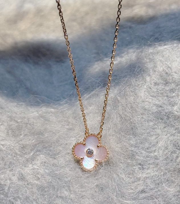 [Royal Jewelry]2025 CHRISTMAS CLOVER 15MM DIAMOND RHODONITE NECKLACE