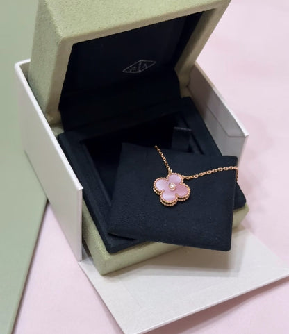 [Royal Jewelry]2025 CHRISTMAS CLOVER 15MM DIAMOND RHODONITE NECKLACE