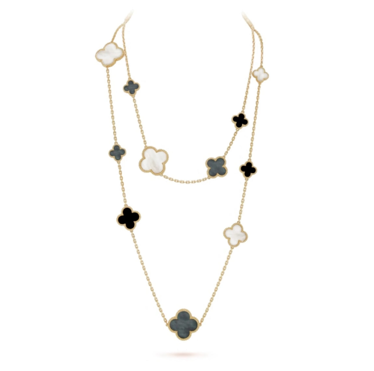 [Royal Jewelry]CLOVER 16 MOTIF WHITE NECKLACE