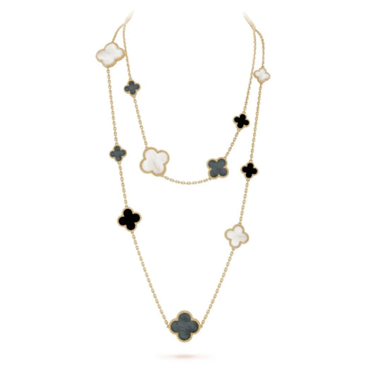 [Royal Jewelry]CLOVER 16 MOTIF WHITE NECKLACE