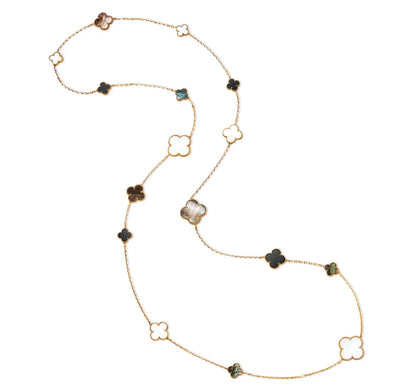 [Royal Jewelry]CLOVER 16 MOTIF WHITE NECKLACE