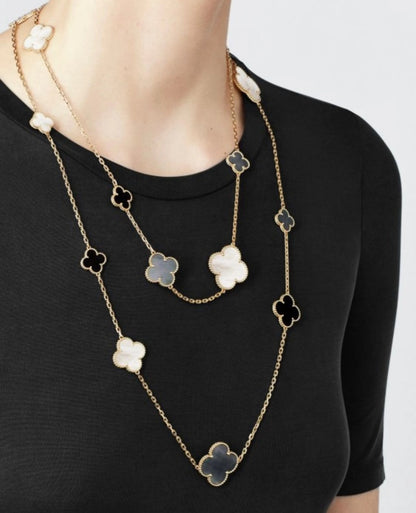 [Royal Jewelry]CLOVER 16 MOTIF WHITE NECKLACE