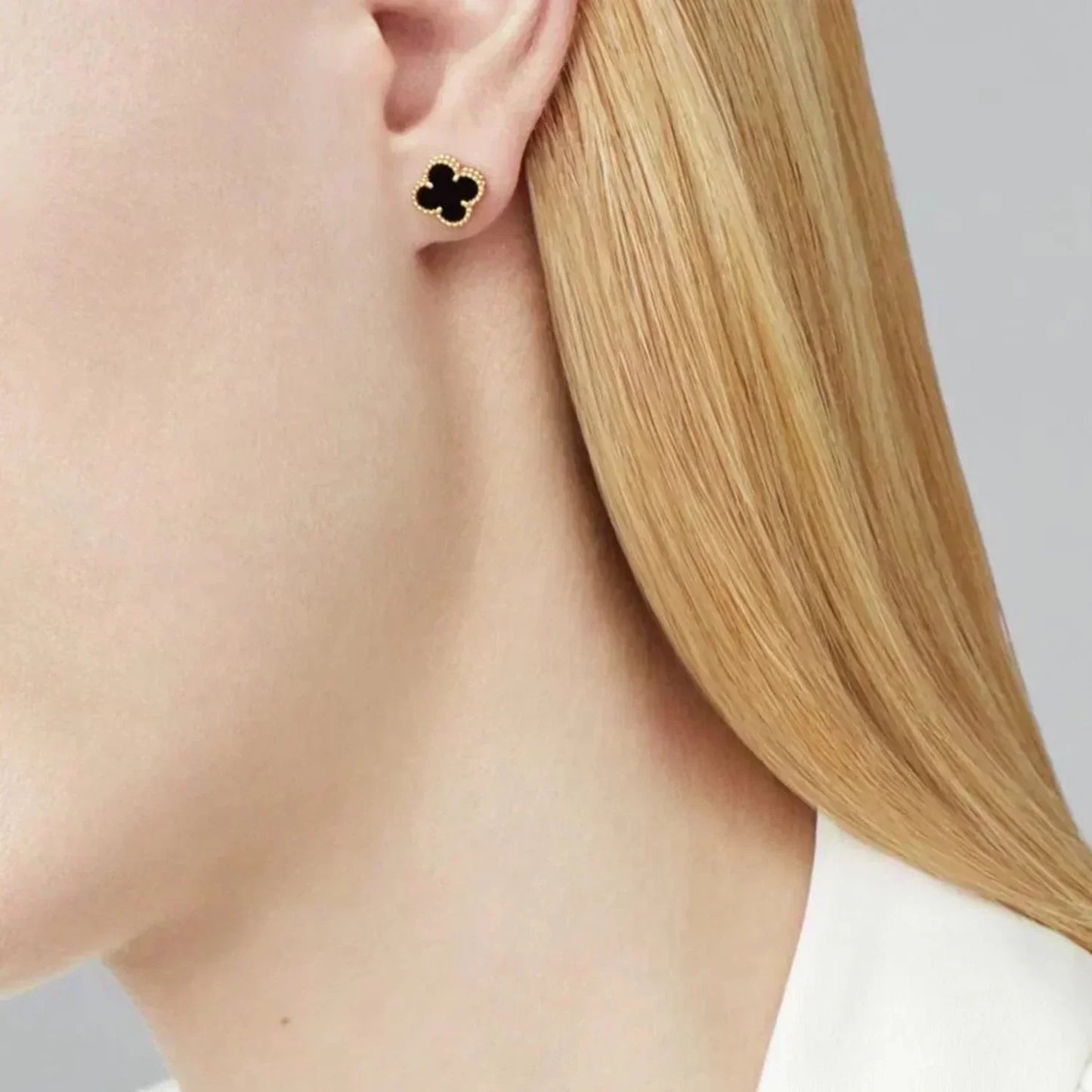 [Royal Jewelry]CLOVER MINI 9.5MM BLACK MOP EARRINGS