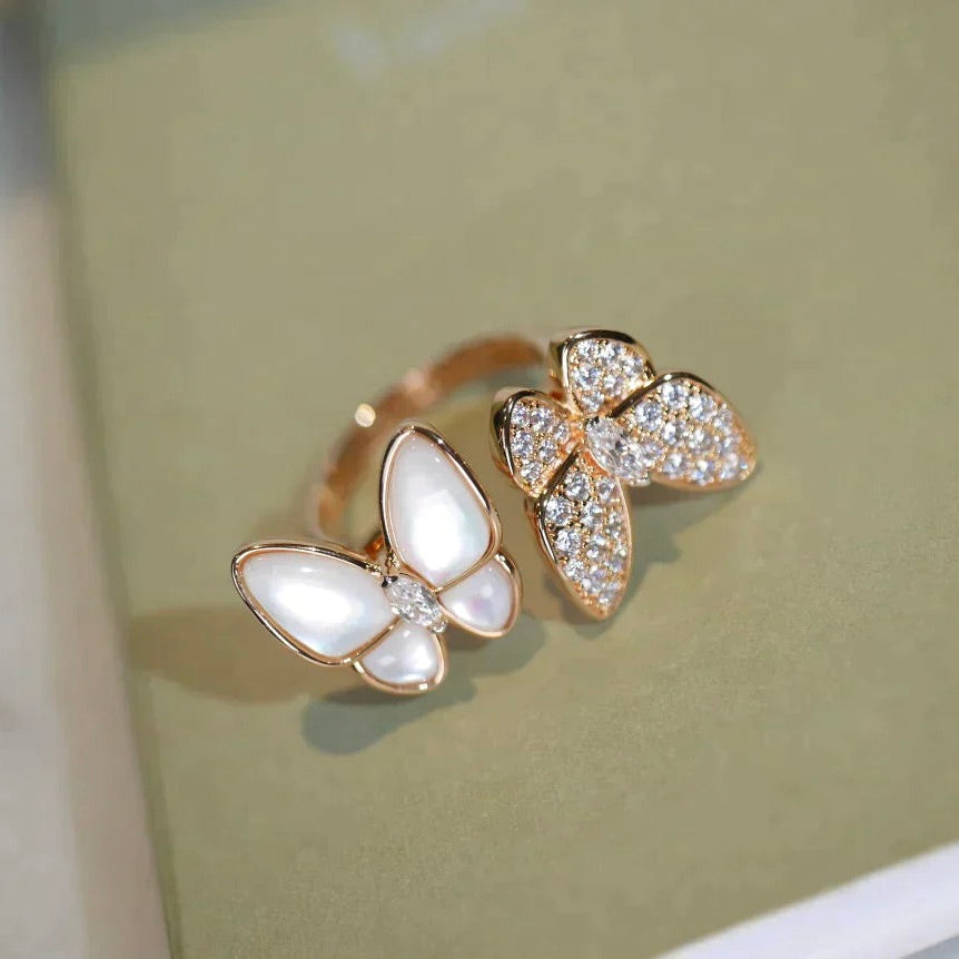 [Royal Jewelry]TWIN BUTTERFLY DIAMOND MOP RING