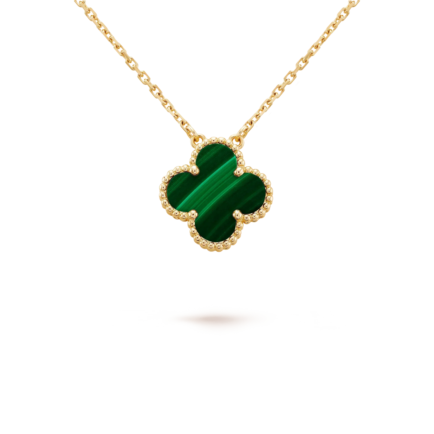 [Royal Jewelry]CLOVER 15MM MALACHITE SINGLE FLOWER  NECKLACE