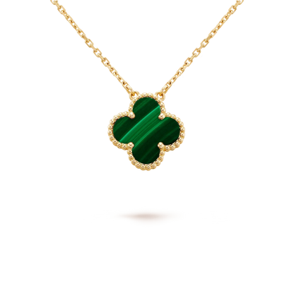 [Royal Jewelry]CLOVER 15MM MALACHITE SINGLE FLOWER  NECKLACE