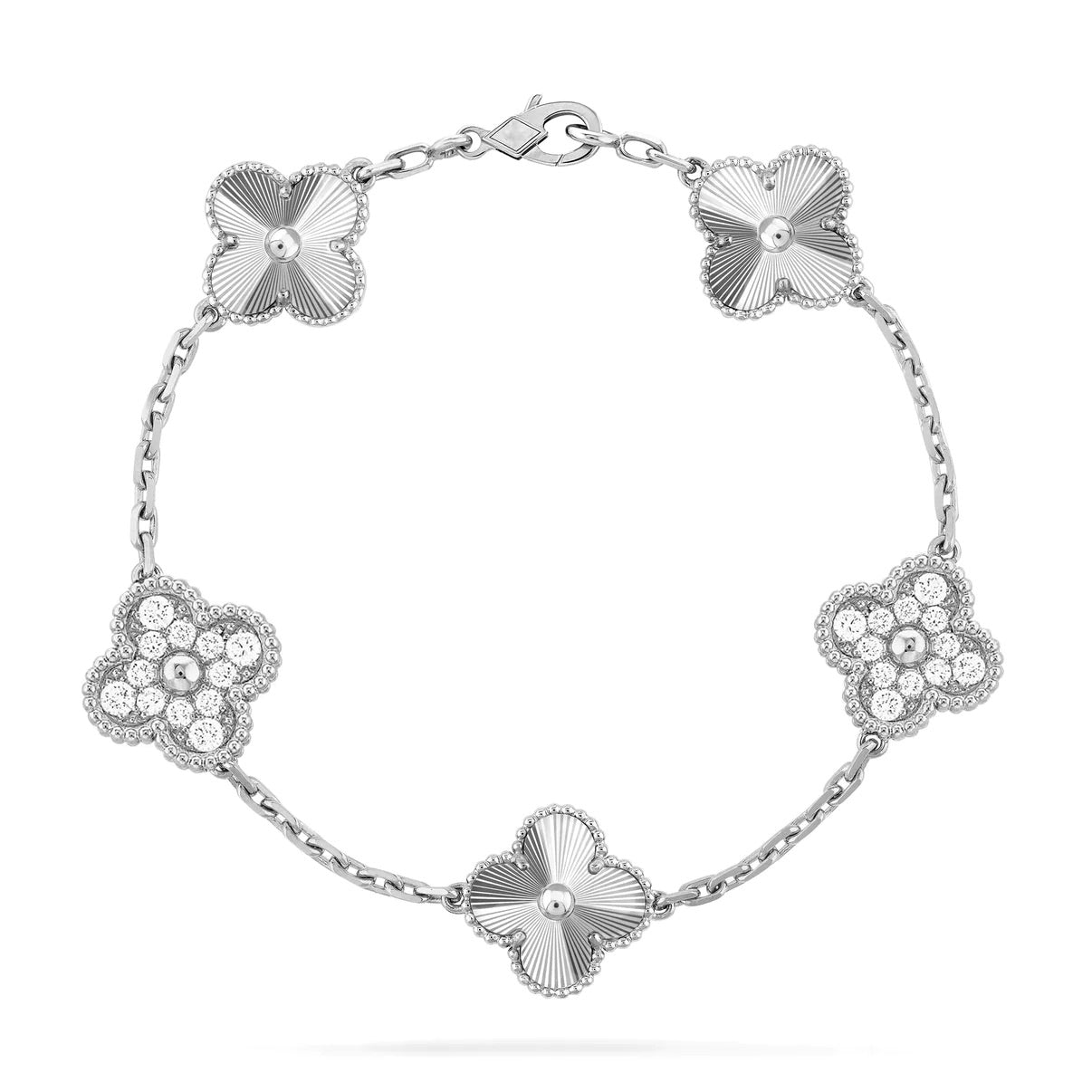 [Royal Jewelry]CLOVER 5 MOTIF SILVER DIAMOND BRACELET