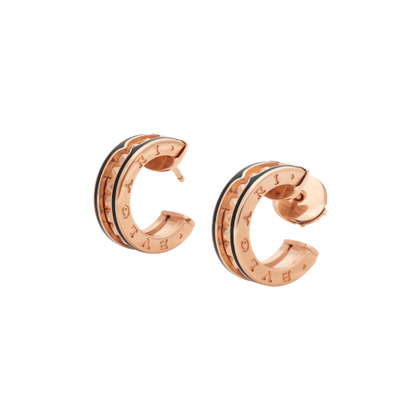 [Royal Jewelry]ZERO 1 ROCK PINK GOLD EARRINGS WITH STUDDED SPIRAL AND BLACK CERAMIC