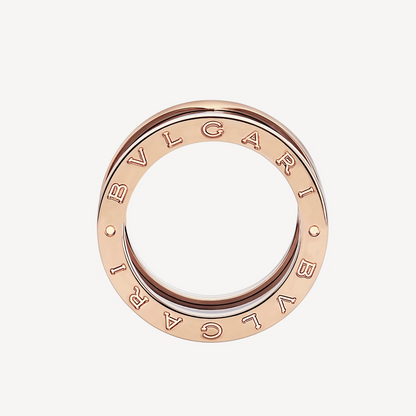 [Royal Jewelry]BAGUE EN OR ROSE À QUATRE BANDES ET BOUCLES SPIRALES EN CÉRAMIQUE NOIRE ZERO 1
