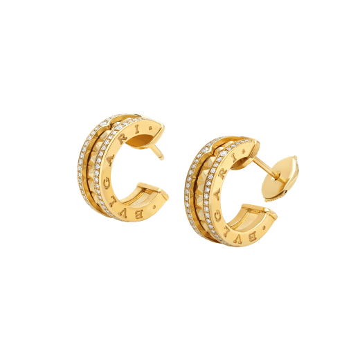 [Royal Jewelry]ZERO 1 ROCK GOLD EARRINGS WITH STUDDED SPIRAL AND PAVED DIAMONDS