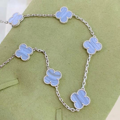 [Royal Jewelry]CLOVER 10 MOTIFS PURPLE CHALCEDONY NECKLACE