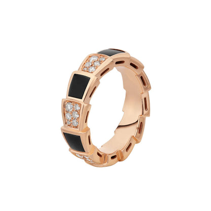 [Royal Jewelry]SERPENTI RING PINK GOLD BLACK MOP DIAMOND PAVED 4MM