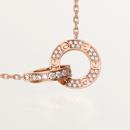 [Royal Jewelry]LOVE 7.6MM NECKLACE ROSE GOLD AND SILVER  FULL DIAMOND