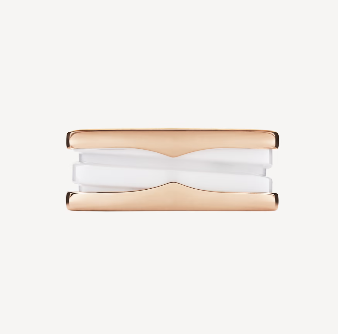 [Royal Jewelry]ZERO 1 TWO-BAND LOOPS AND WHITE CERAMIC SPIRAL PINK GOLD RING