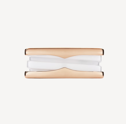 [Royal Jewelry]ZERO 1 TWO-BAND LOOPS AND WHITE CERAMIC SPIRAL PINK GOLD RING