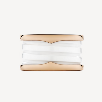 [Royal Jewelry]BAGUE EN OR ROSE EN SPIRALE À QUATRE ANNEAUX ZERO 1 ET CÉRAMIQUE BLANCHE
