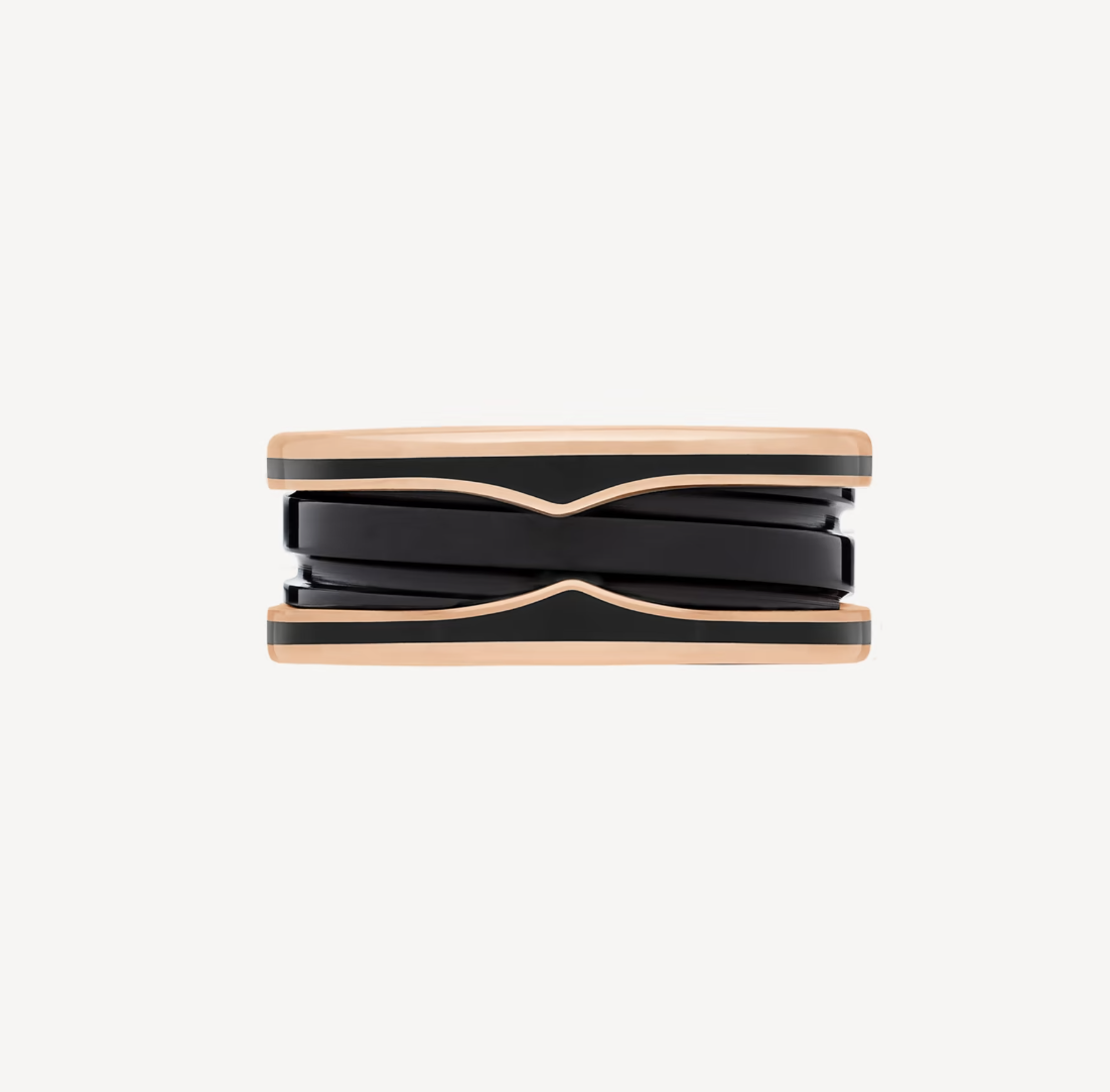 [Royal Jewelry]ZERO 1 TWO-BAND WITH MATTE BLACK CERAMIC PINK GOLD RING